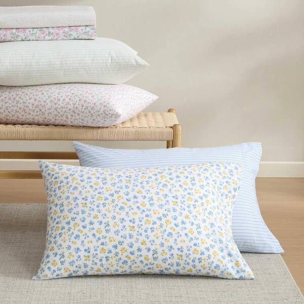 Laura Ashley Ditsy Doodle 4-Piece White/Blue/Yellow Percale Cotton