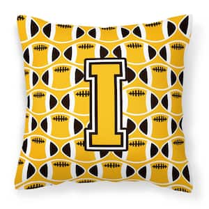 14 in. x 14 in. Multi-Color Lumbar Outdoor Throw Pillow Letter I Football Black, Old Gold and White