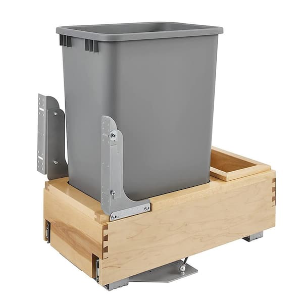 Metallic Silver Pull Out Trash Can 50 Qt w/ Soft-Close Soft-Open