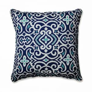 Demask Blue Square Outdoor Square Throw Pillow