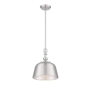 Berg 12 in. W x 14 in. H 1-Light Satin Nickel Pendant Light with Industrial Metal Shade