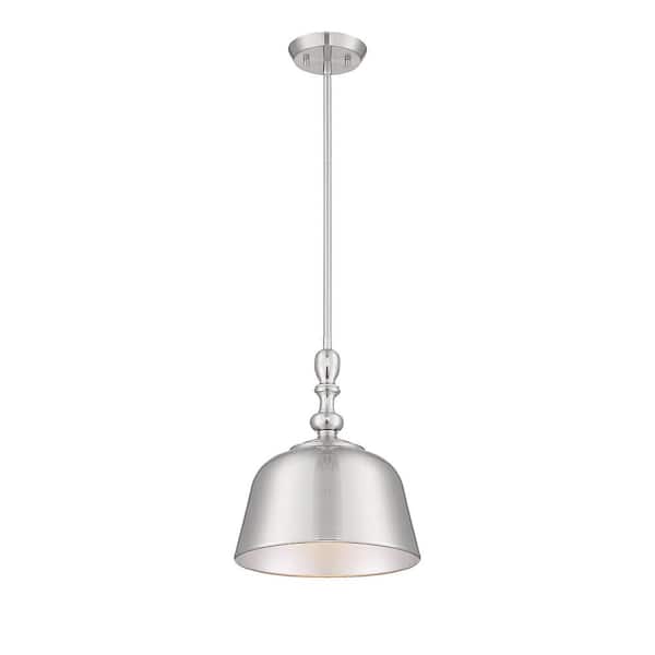 Savoy House Berg 12 in. W x 14 in. H 1-Light Satin Nickel Pendant Light with Industrial Metal Shade