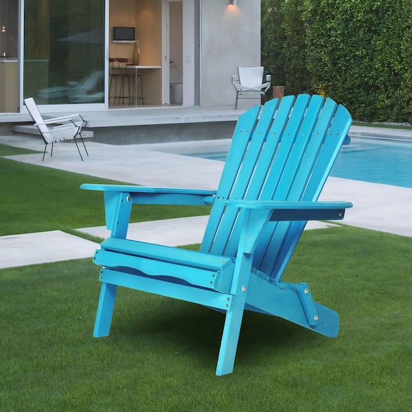 Lakeblue Folding Adirondack Chair (Set of 2) Wooden Fire Pit Chairs Outdoor Beach Lounge Chairs for Patio, Yards, Garden