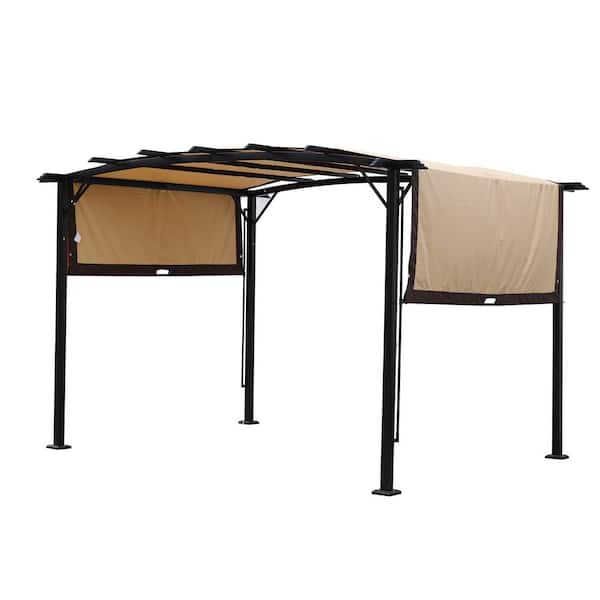 12 ft. x 9 ft. Brown Outdoor Pergola Patio Gazebo with Retractable Shade Canopy