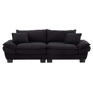 Black Corduroy Wood Outdoor Sofa Couch with Cushions, Pillows Comfy Upholstered Deep Seat Sofa for Bedroom, Living Room