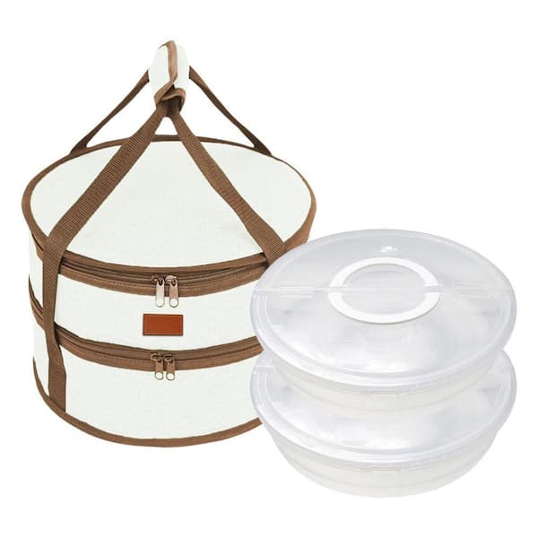 Khaki Pie Carrier Set for Cakes and Pastries, Convenient Carrier Type for Home or Event Use, Durable Finish