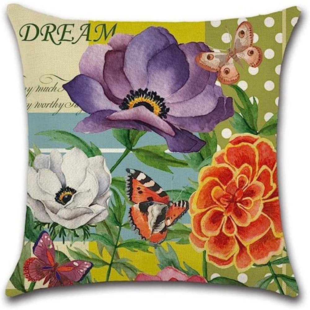 Outdoor Throw Pillow Covers Vintage Flowers and Butterflies Pattern Decorat
