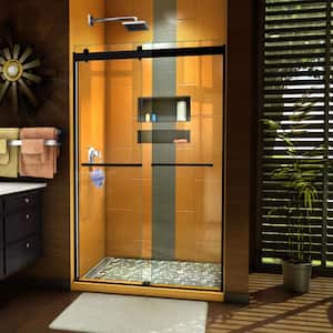 Sapphire 44 in. to 48 in. W x 76 in. H Sliding Semi-Frameless Shower Door in Matte Black with Clear Glass
