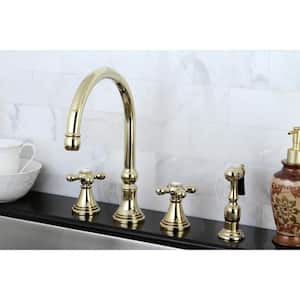 Governor 2-Handle Standard Kitchen Faucet with Side Sprayer in Polished Brass