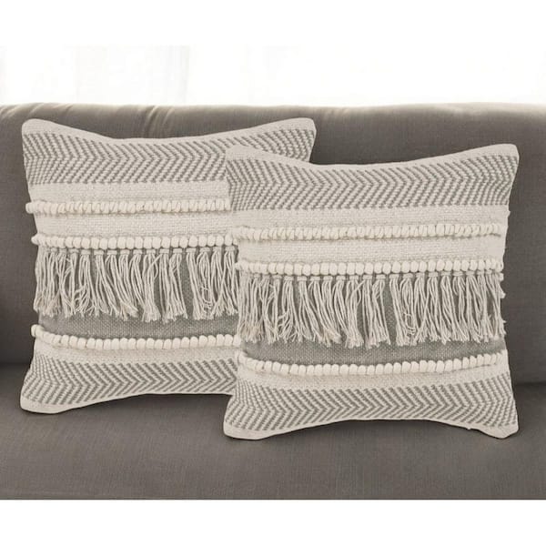 Beige Striped Polyester 20 in. x 20 in. Throw Pillow Set of 2