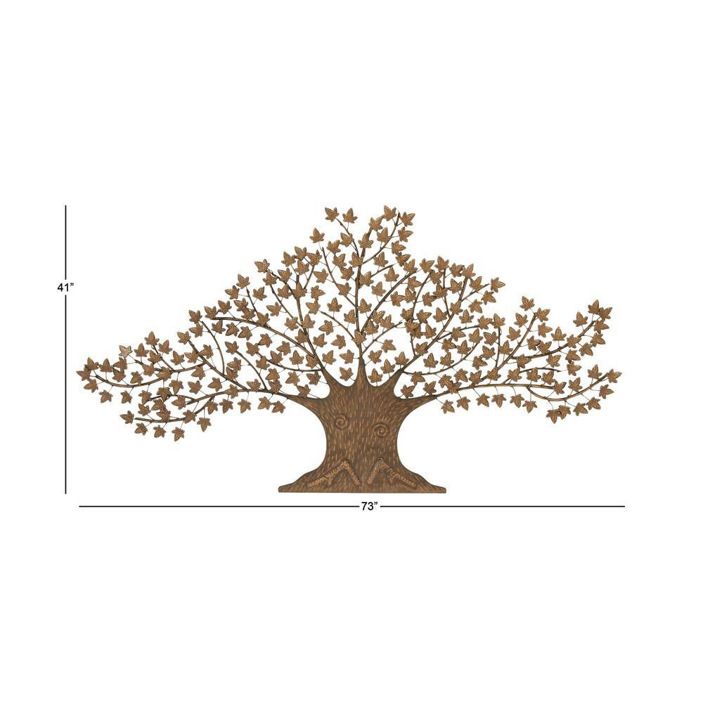Brown Metal Tree Wall Sculpture with Leaves