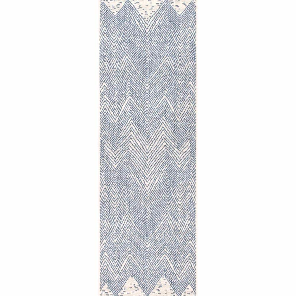 Coastal Breeze Blue Chevron 29'' Synthetic Runner Rug
