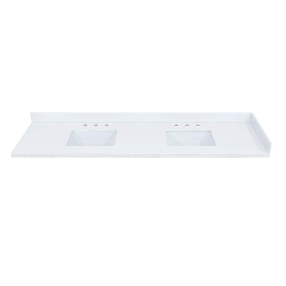 Altair Snow White 84" Engineered Stone Vanity Top with Ceramic Sinks