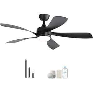 52 in. Indoor/Outdoor Smart Black Downrod Ceiling Fan with Led Lights and 6-Speed DC Remote APP Control