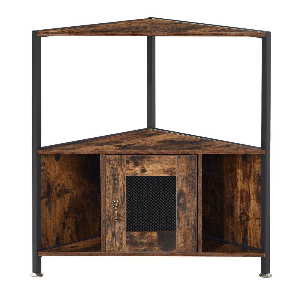 VECELO Industrial Corner Table, Triangle Side End Table with Storage