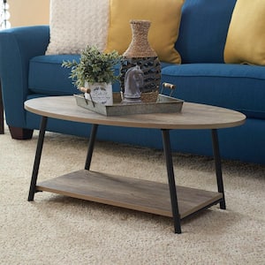 40 in. Brown Medium Oval Wood Coffee Table with Storage