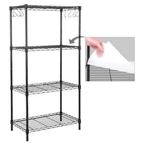 Black 4-Tier Carbon Steel Wire Garage Storage Shelving Unit with 8 Hooks (23.6 in. W x 47 in. H x 14 in. D)
