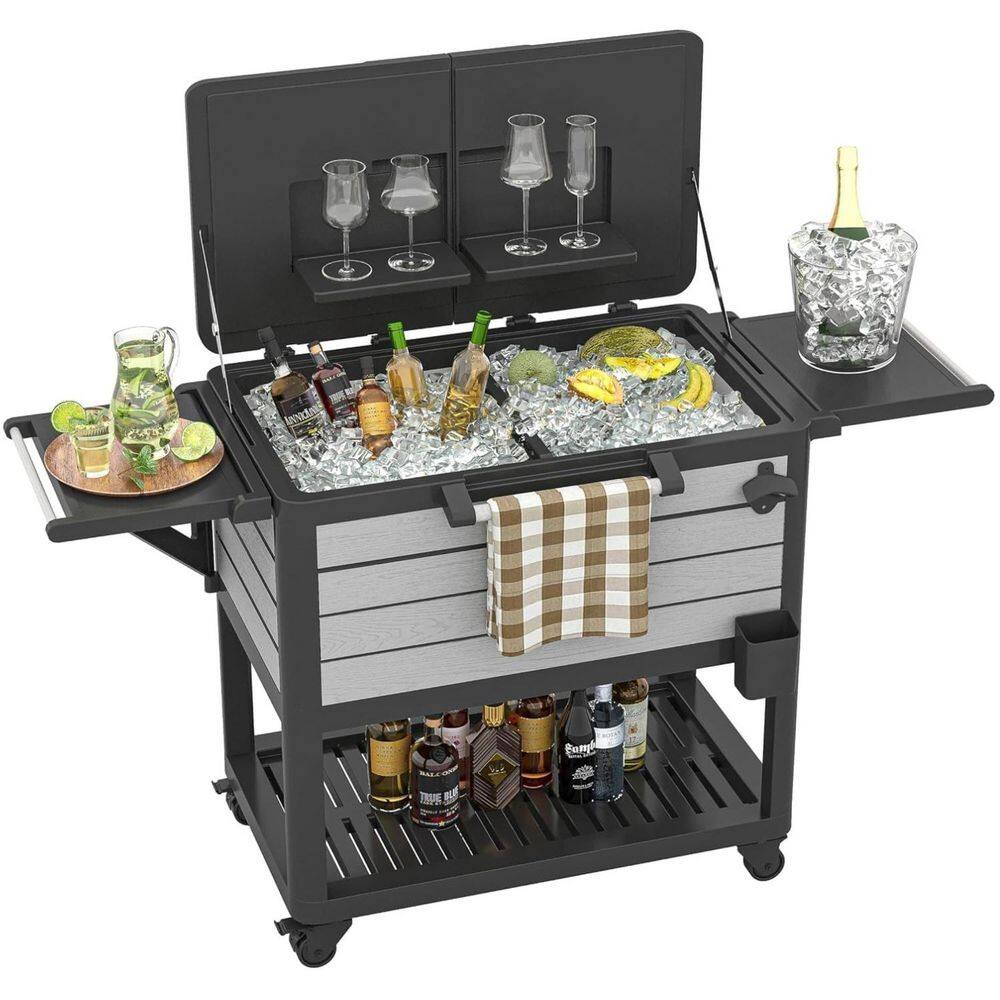 80 qt. Rolling Ice Chest, Gray Portable Wheeled Cooler Cart with Bottle Opener for Patio Party price history on PriceWatchPro