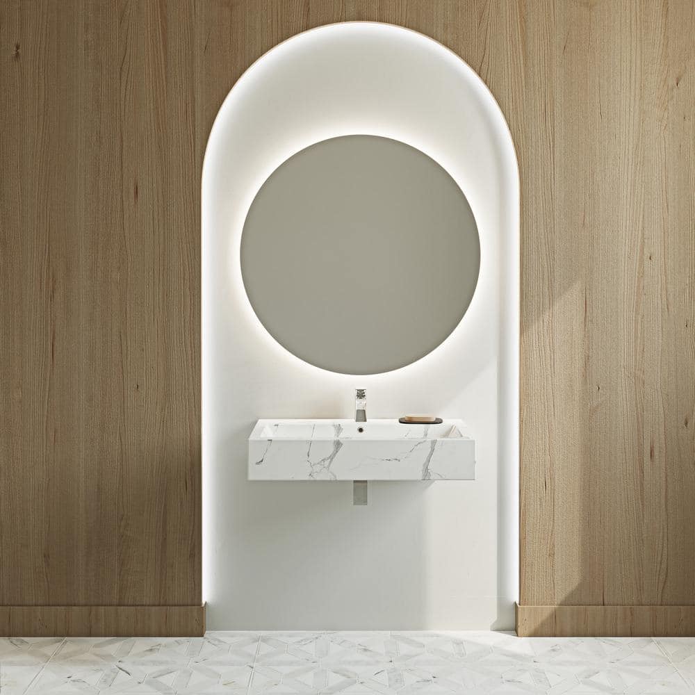 Voltaire White Marble Ceramic Wall-Mount Sink