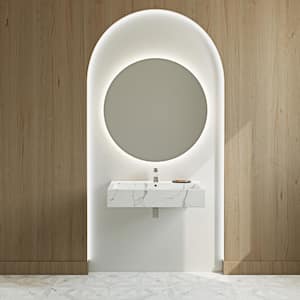 Voltaire Wide Rectangle Wall Hung Bathroom Sink in White Marble