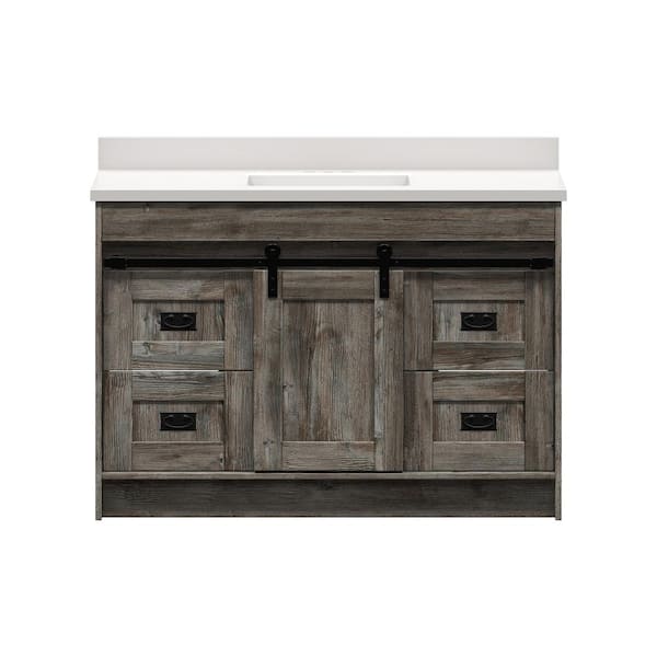Glacier Bay Barnstable 48 in. W x 22 in. D Vanity in Driftwood Gray with Cultured Marble Vanity Top in Solid White with White Basin