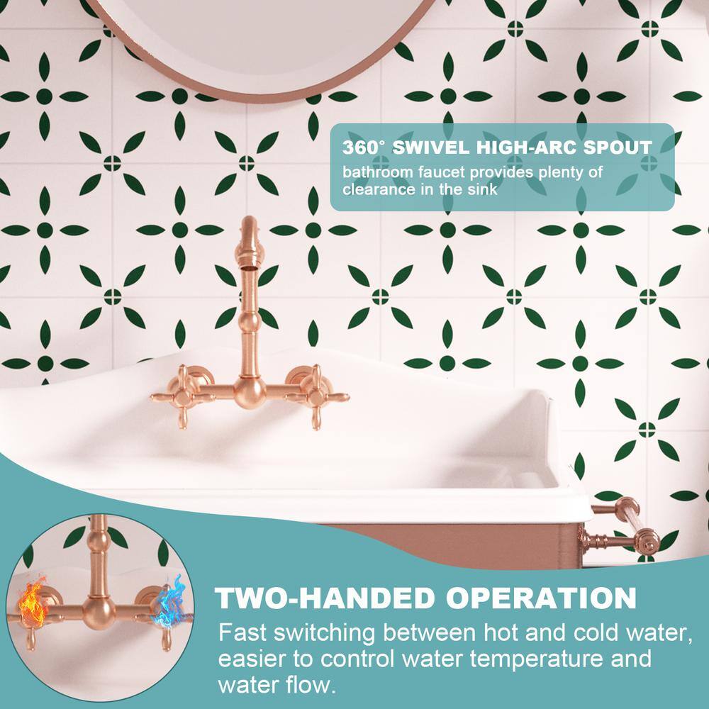 Brushed Copper Wall Mount Double Handle Faucet