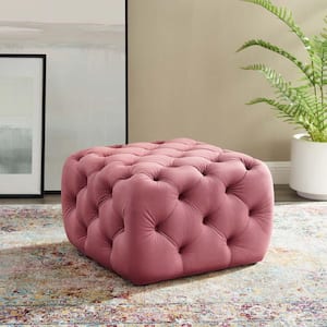 Anthem Dusty Rose Tufted Button Square Performance Velvet Ottoman