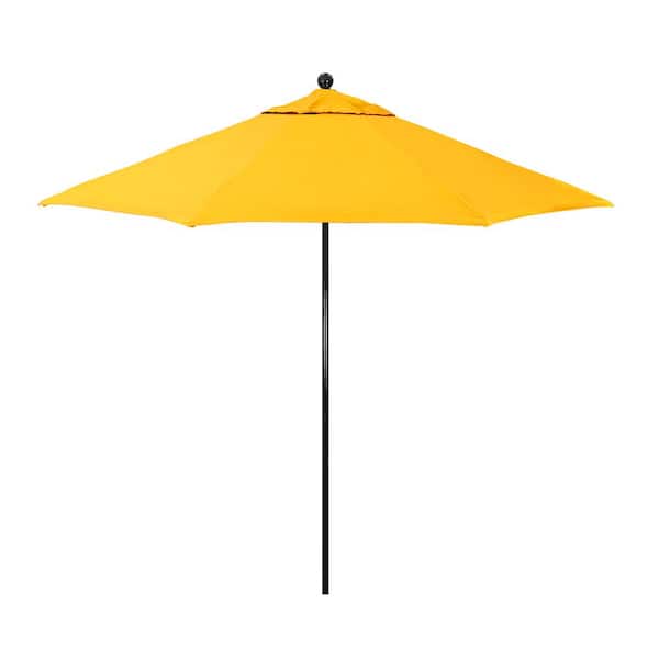California Umbrella 9 ft. Black Fiberglass Market Patio Umbrella with Manual Push Lift in Dandelion Pacifica Premium