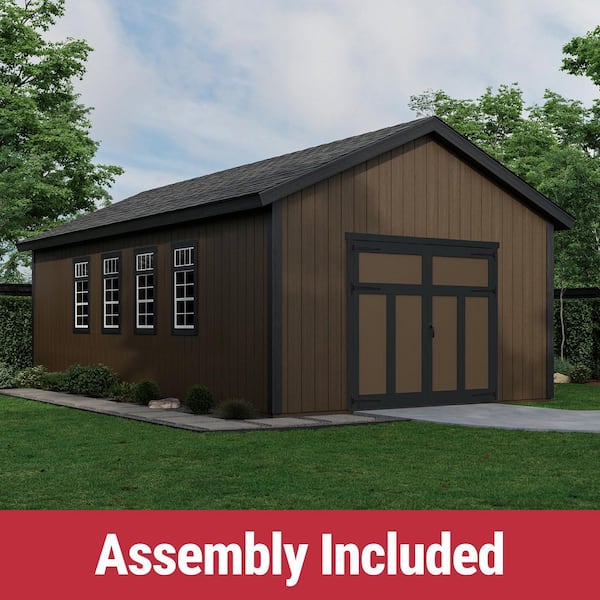 Professionally Assembled Camden 16 ft. x 26 ft. Outdoor Multi-purpose Wood Storage Shed- Black Shingles (416 sq. ft. )