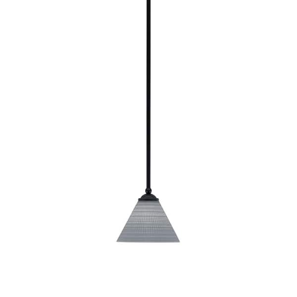Clevelend 100-Watt 1-Light Black Pendant Mini Pendant Light with Gray Matrix Glass Shade Light Bulb Not Included