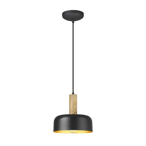 JAZAVA 1-Light Pendant Light with Black Metal Shade, No Bulbs Included