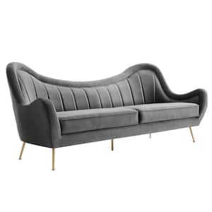 Cheshire 93.5 in. W Slope Arm Channel Tufted Performance Velvet Sofa in Gray