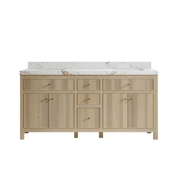 Willow Collections Sonoma Oak 72 in. W x 22 in. D x 36 in. H Double Sink Bath Vanity in White Oak with 2" Viola Gold Qt. Top
