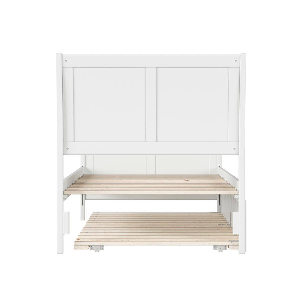 White Twin Solid Wood Platform Bed with Trundle and Headboard