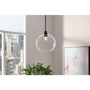 Florabelle 12 in. in. 1-Light Pendant Matte Black Clear Globe Glass Shade