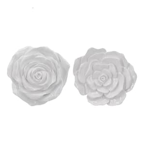 Anky Resin 7.1 in. x 14.2 in. White Wall Architectural Decor 2-Piece Rose Hanging Wall Accents