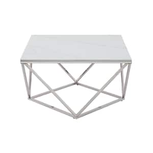 Mehta 31.5 In. White/Silver Square Sintered Stone Top Coffee Table