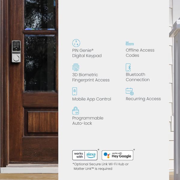 Secure Plus Satin Nickel Single-Cylinder Alarmed Deadbolt Lock with Smart Keypad, Bluetooth and 3D Fingerprint