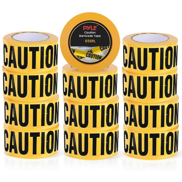 Pyle 12-Pieces 200 m Long Tape Roll Suitable for Do Not Enter Barricade Tape Set (Black and Yellow)