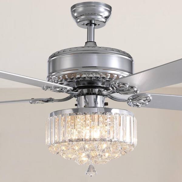 ANTOINE 52 in. Chrome Ceiling Fan with Light and Remote Reversible ...