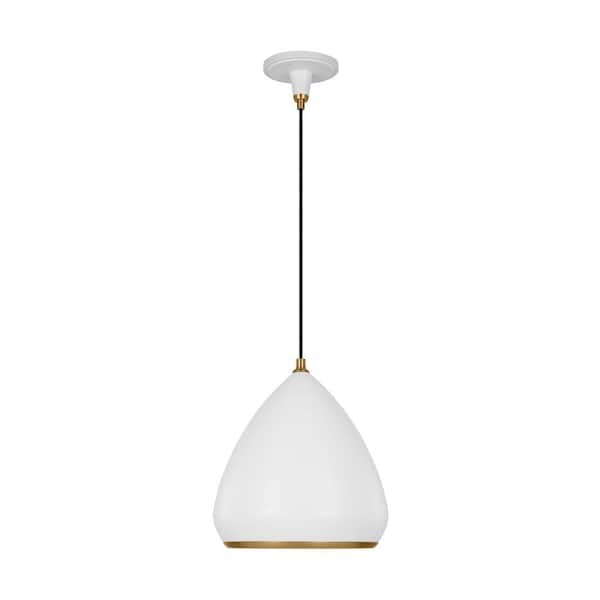 Generation Lighting Clasica 13 in. W x 14.5 in. H 1-Light Matte White Medium Pendant Light with Steel Shade, No Bulbs Included