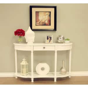 48 in. White Standard Half Moon Wood Console Table with Drawers