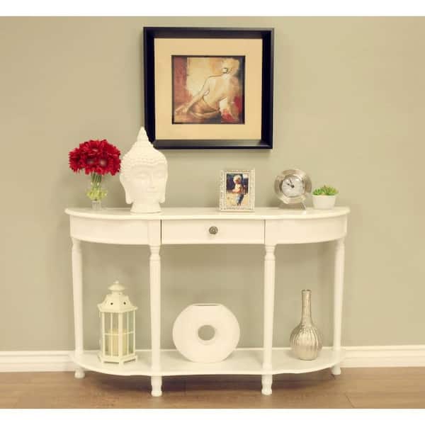 Homecraft Furniture 48 in. White Standard Half Moon Wood Console Table with Drawers