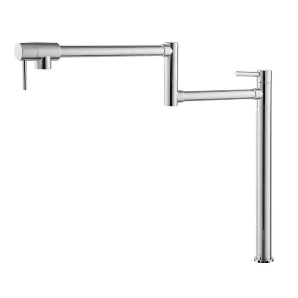 Boyel Living Deck Mount Pot Filler Faucet Folding Kitchen Faucet with Stretchable Double Joint Swing Arms in Chrome Plating