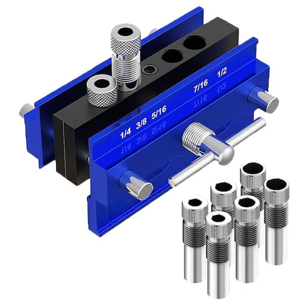 Adjustable Aluminum Alloy Doweling Jig Kit with 6 Drill Guide Bushings for Straight Holes Woodworking (6-Pack)