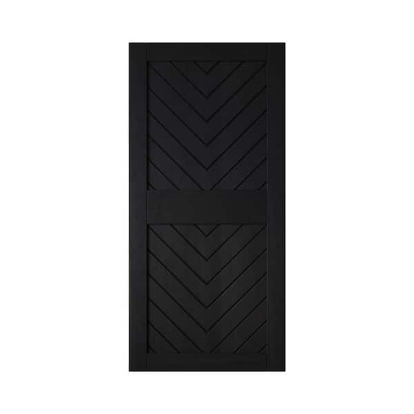 JT3 32 in. x 84 in. C-Panel Solid Core Black Fishbone Design Pine Wood Interior Sliding Barn Door Slab