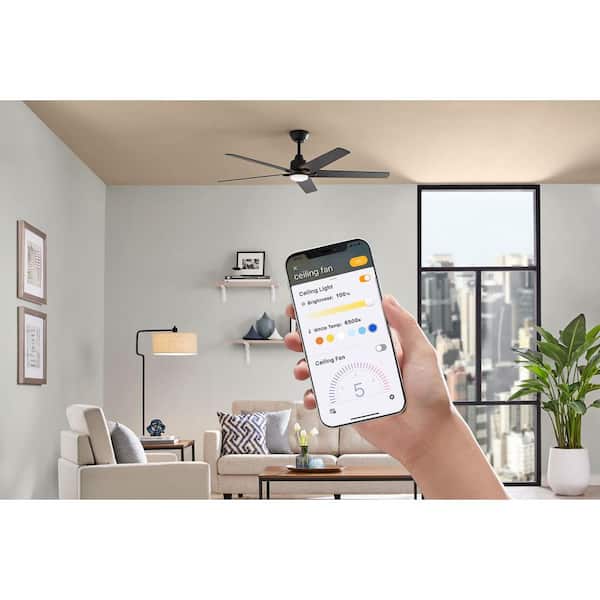 Vinwood 56 in. Indoor White Color Changing LED Matte Black Ceiling Fan with Remote Control Powered by Hubspace