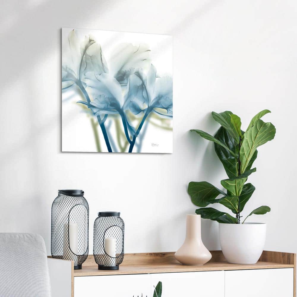 Blue Floral X-Ray Tempered Glass Wall Art, 24" x 24"