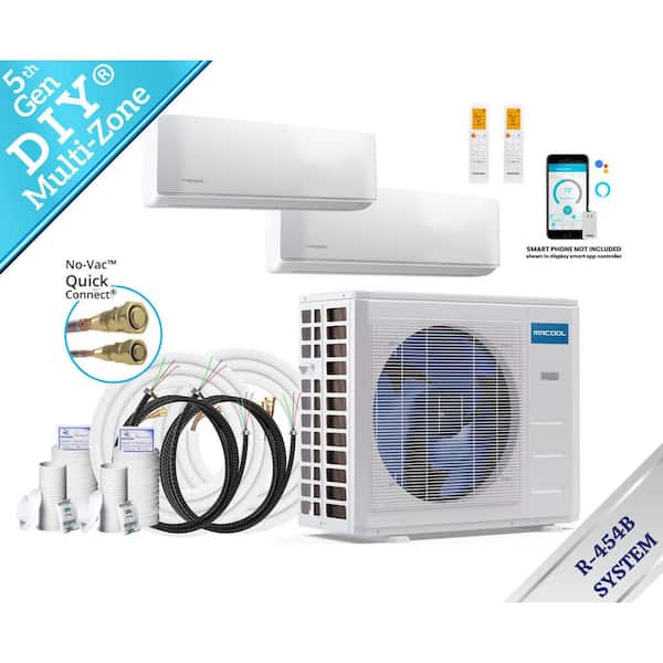 DIY 5th Gen 18,000 BTU 1.5 Ton 2 Zone 23.9 SEER2 Ductless Mini Split AC and Heat Pump with 9K, 9K and 16,50ft Lines
