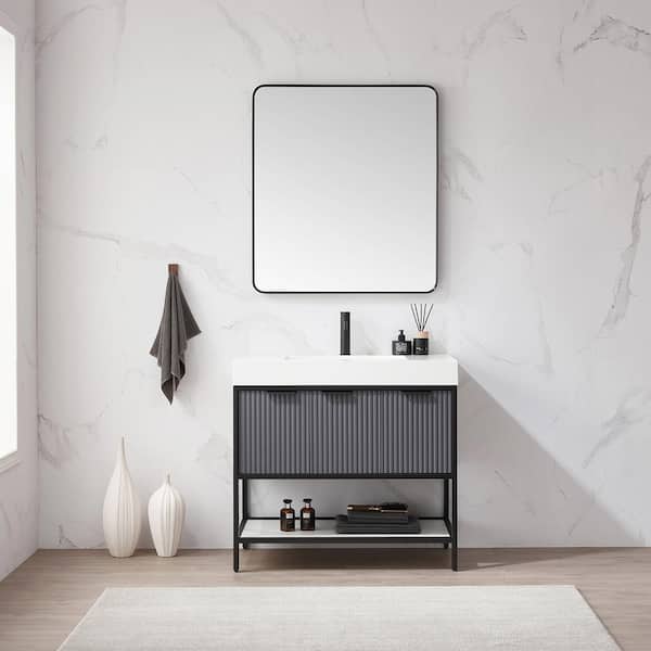 ROSWELL Marcilla 36 in. W x 20 in. D x 34 in. H Single Sink Bath Vanity in Grey with White Integral Sink Top